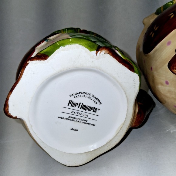 Pier 1 Imports Olli the Owl Large Coffee Mug Tea Hand Painted Dolomite Set Of 2 - Picture 4 of 8